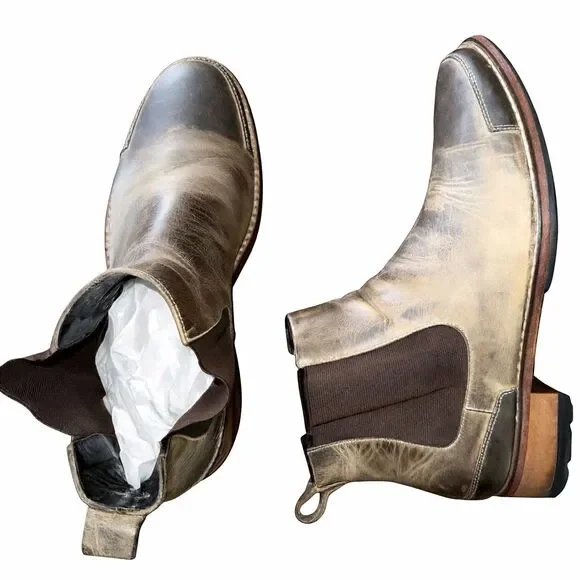 Cole Haan Chelsea Boots Distressed Brown Leather Pull On Elastic Panel Mens 10.5