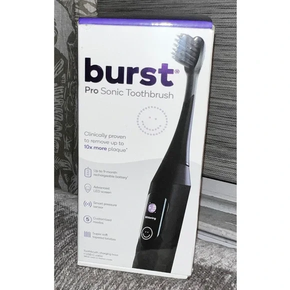 BURST Pro Sonic Toothbrush Black Rechargeable Electric LED Screen Smart Sensor