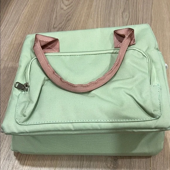 Mint Green Lunch Tote Bag with Pink Handles