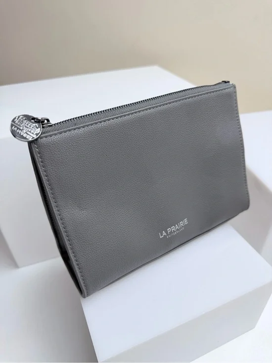 La Prairie Switzerland Gray Zip Top Cosmetic Bag Makeup Pouch