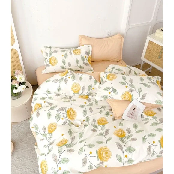 Say Yes Bedding Queen Reversible Comforter Set‎ Long Island Floral Yellow Cotton