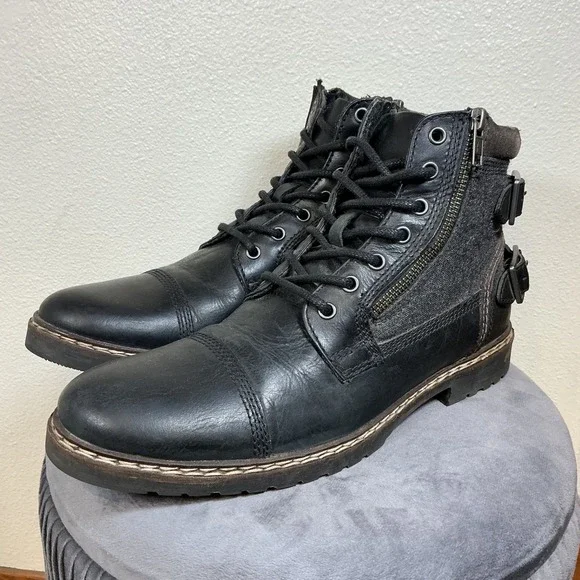 Steve Madden Jotter Black Leather Boots Mens Side‎ Zipper Size 10