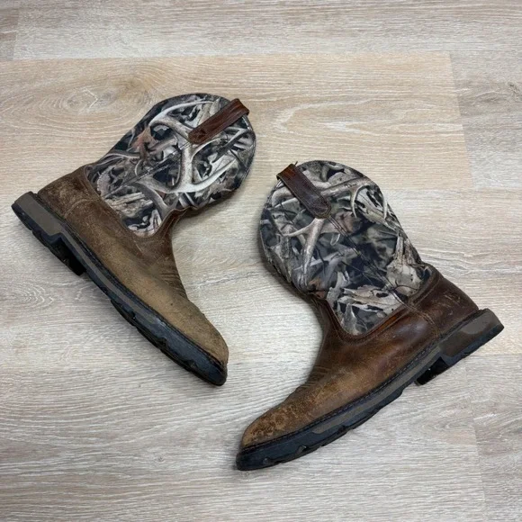 Ariat Groundbreaker Mens 10.5 D Brown Leather Camo Work Boots 10015192 EH Rated