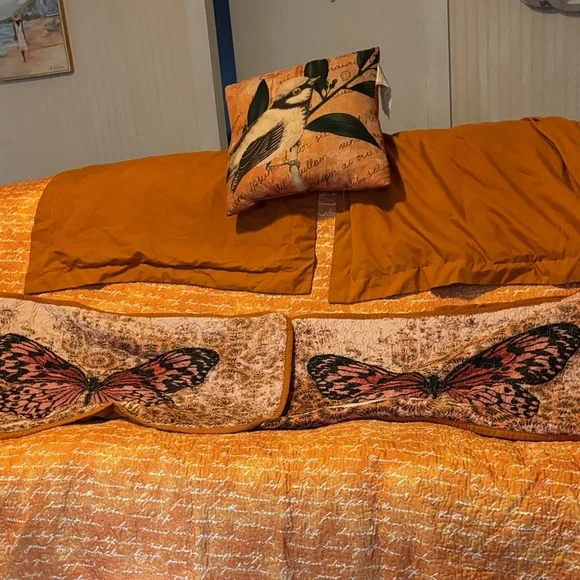 Orange Comforter butterfly, and birds  Set