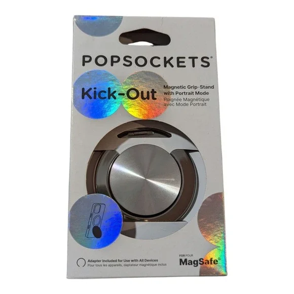 12-O PopSockets MagSafe Kick-Out PopGrip Phone‎ Grip & Stand Ring Alum Silver