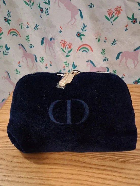 NWT Christian Dior Blue Velvet Cosmetic Makeup Beauty Travel Pouch Clutch Bag