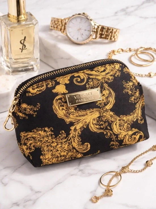 Versace Parfums Baroque Print Cosmetic Pouch Black & Gold | Travel MINI POUCH