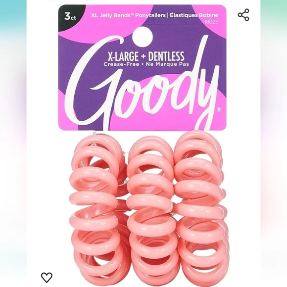 Goody‎ XL Dentless Jelly Hair Bands Pink | No Crease Ponytail Holders Thick Hair