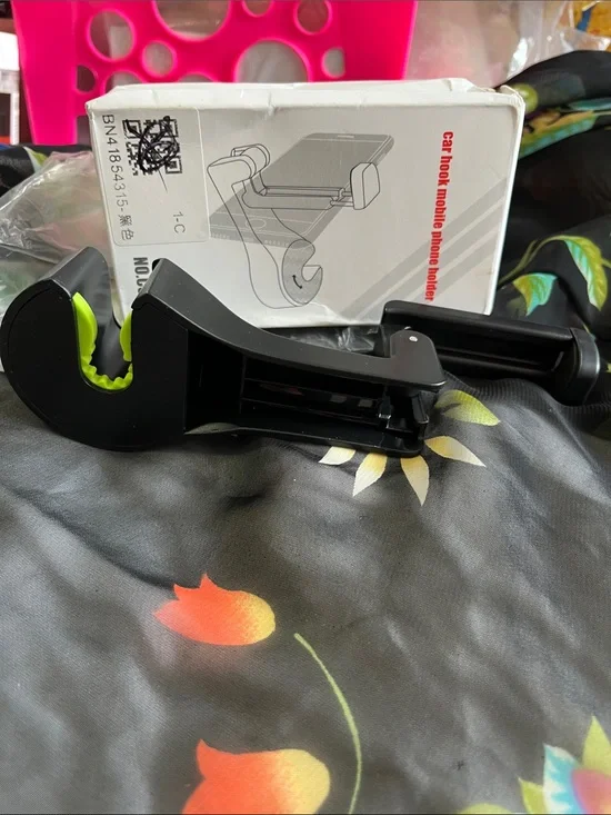 Car Hook Phone Holder Clip — Black with Lime Accents