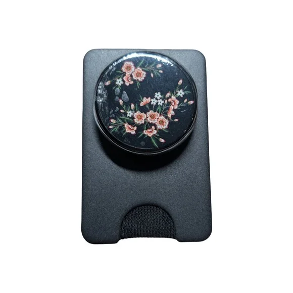 6-R PopSockets Magsafe Kick-out PopWallet Grip - Popmirror Top - Black Floral