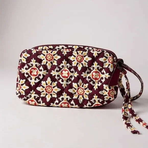 Vera Bradley Maroon and Cream Patterned Cosmetic Bag: Medallion