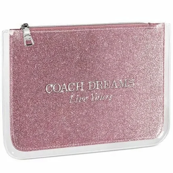 NWT COACH DREAMS SUNSET MAKEUP POUCH BAG GLITTERY PINK