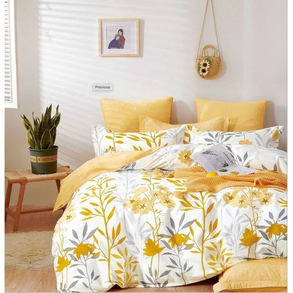 Autumn Yellow Floral Bedding‎ Cotton Reversible Comforter Set Twin Boho Chic