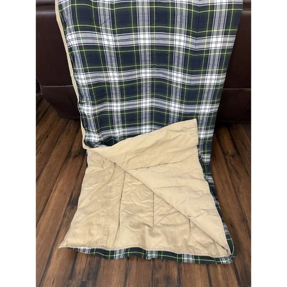 VTG‎ Ralph Lauren TWIN Comforter Blanket Tartan Plaid Blue Green Tan Reversible