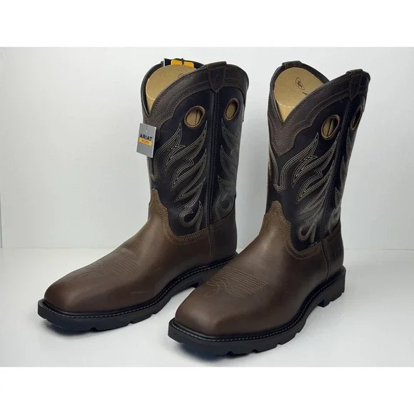 Ariat Groundwork Steel Toe Mens Sz 11.5 D Bitter Brown Wide Square Toe 10034717