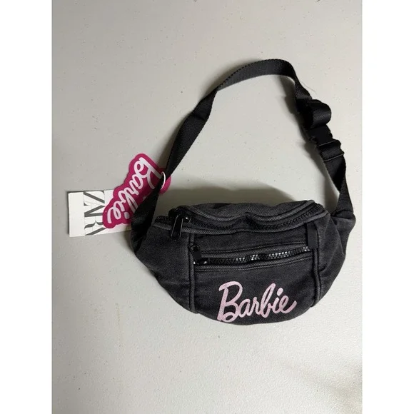 Zara X Barbie Mattel Fanny Pack Waist Purse‎ Belt Bag Black Shimmer Body Oil