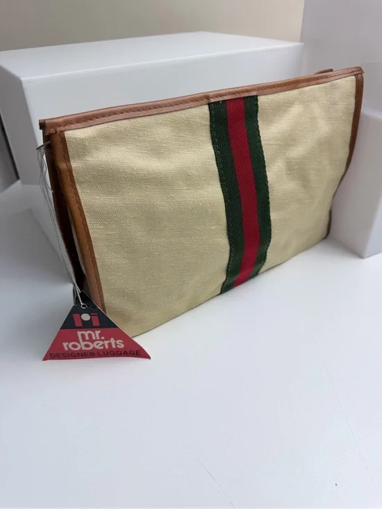 Mr. Roberts Vintage NWT Stripe Designer Luggage Toiletry Pouch Bag