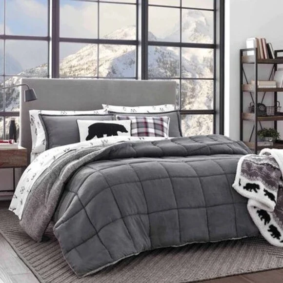 Eddie Bauer Sherwood Reversible Micro-suede Sherpa Comforter Set Full/Queen Gray
