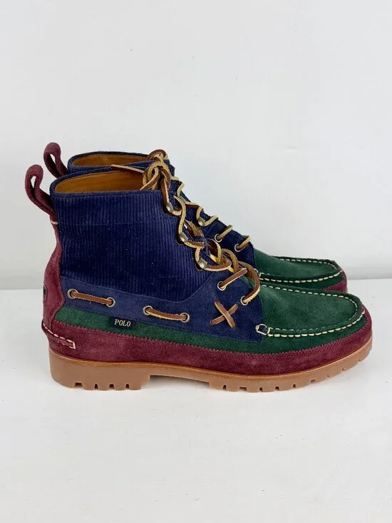Men's 9 -Polo Ralph Lauren Country Ranger Mid Colorblock Suede Corduroy Boots