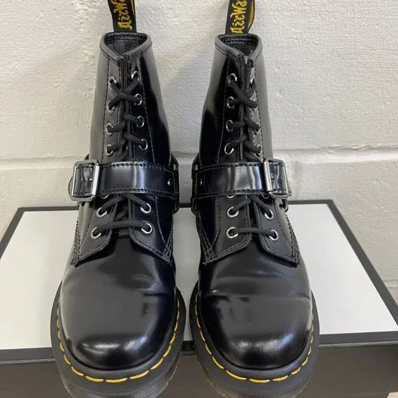 Dr. Martens 1460 Harness Patent Black Leather Boots Men's Size 5/Womens US 6