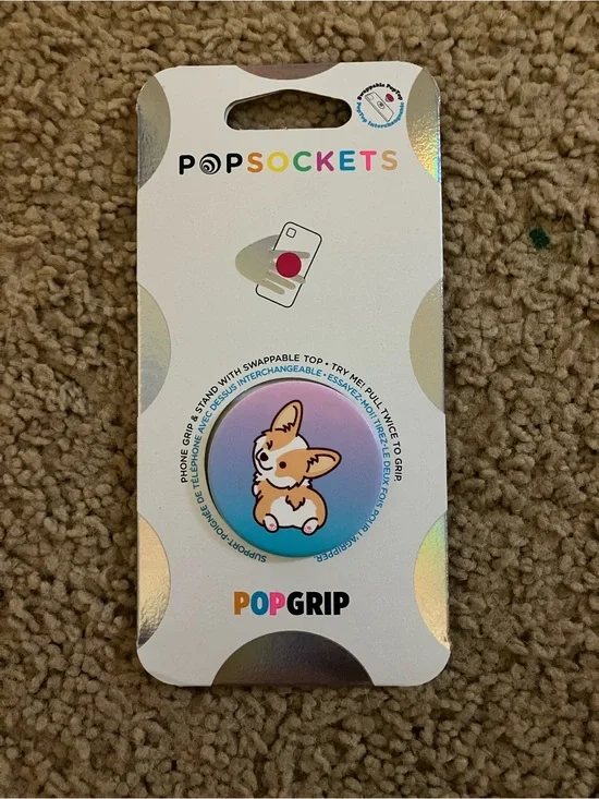 PopSockets PopGrip Phone Grip with Corgi Design - Blue/Purple Gradient