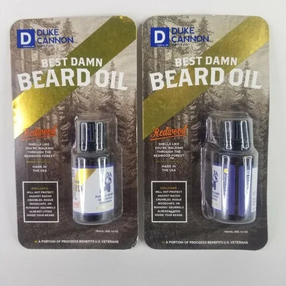 2 Pk Duke Cannon Best Damn Beard Oil Redwood Scent .5 oz ea