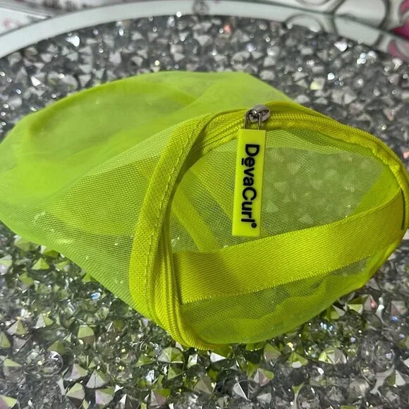 Deva curl bag mini Lime Green Mesh Tote Bag beach travel pouch zip up round