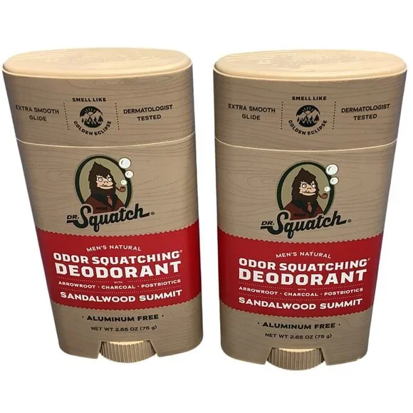 2 Dr. Squatch Sandalwood Summit Natural Deodorant Mens 2.65 Oz Aluminum Free