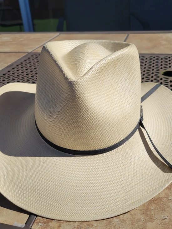 Beaver Hats 6X Shantung Straw Western Hat with Black Band - Cream 6 3/4
