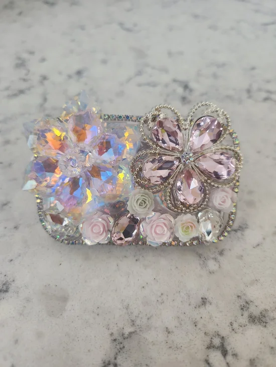 Pink Crystal Floral Phone Clip