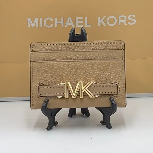 MICHAEL KORS Reed Large Pebbled Leather Card Holder Case Wallet COLOR: CAMEL