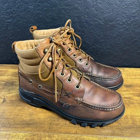 Justin 999 Brown Leather Canvas Moc Toe Work Boots Mens 10M