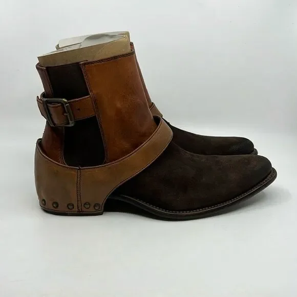 Marco Delli Tyler Ankle Boots mahogany suede and British tan leather Sz EU 42 M9