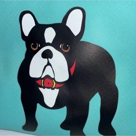 Marc Tetro NWT Aqua Teal Green French Bulldog Cosmetic Zippered Bag