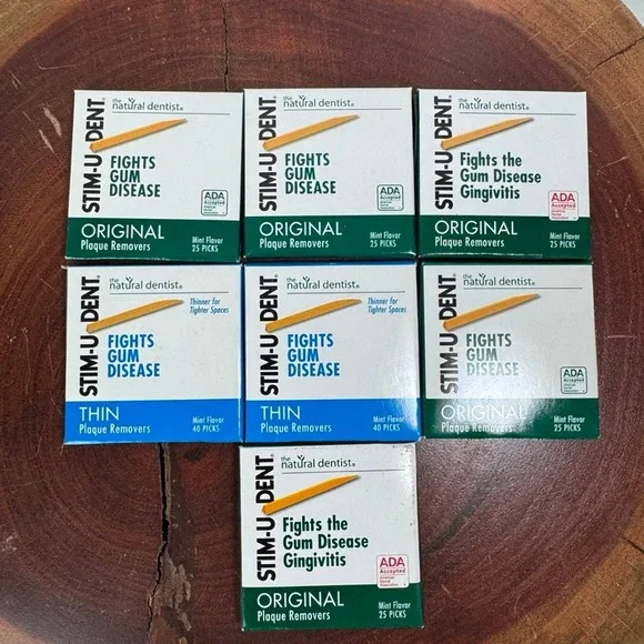 Lot of 7 Stim-U-Dent Plaque Removers Original & Thin Mint The Natural Dentist