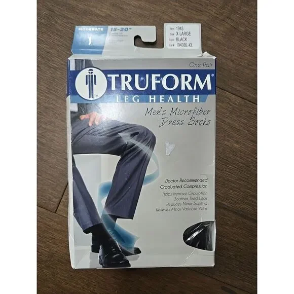 Truform Men Size Black Compression Knee Dress Socks - Size XL