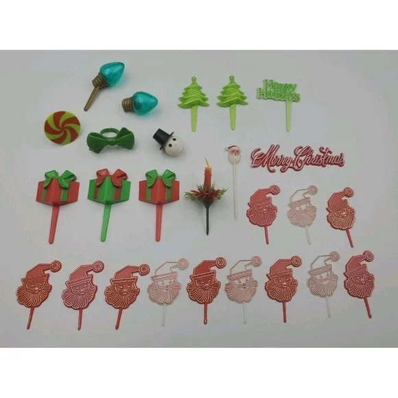 Vintage Lot Of 25 Christmas Holiday Cupcake Picks