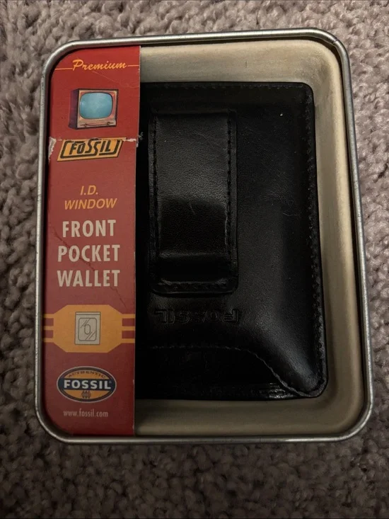 Fossil Black Leather Front Pocket Wallet with Clip
