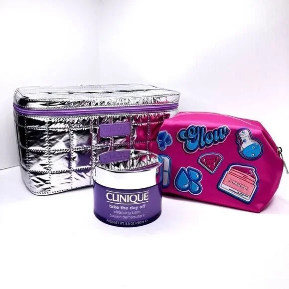 Set of (2) Clinique makeup bags & Take The Day Off 8.5 oz makeup remover