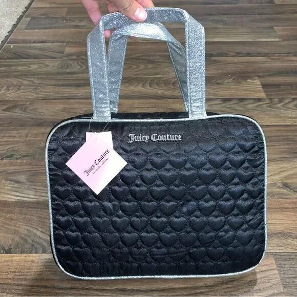 Black Hearts & Silver Glitter Cosmetic Travel Bag