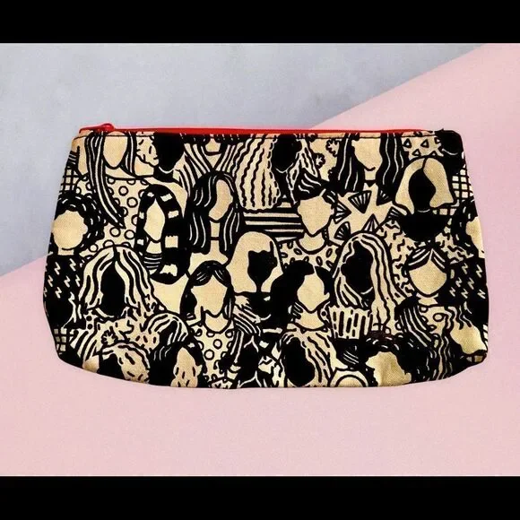 Ipsy Glam Bag Canvas Black/White/ Pink Lady Faces