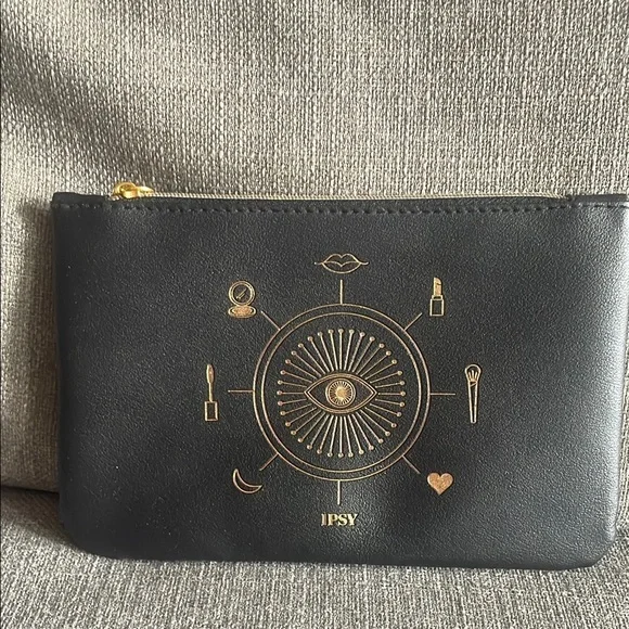 Ipsy “You’re Magic” Black Cosmetics Pouch with Gold Eye & Makeup Symbols bag