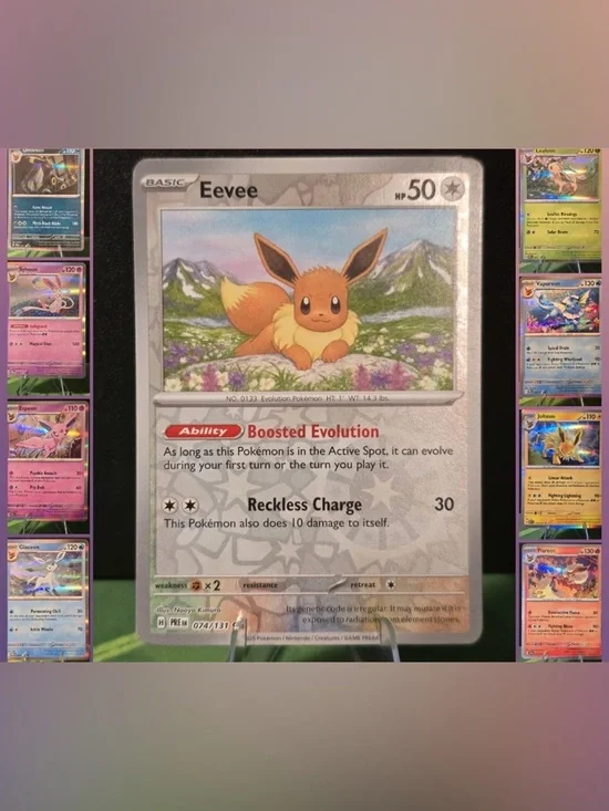 Pokémon Prismatic Evolutions Reverse Holo Eevee 074 + 8 Holo Eeveelutions Set NM