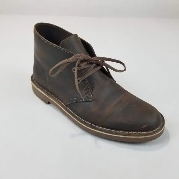 Clarks Bushacre 2 Mens 8.5 Brown Leather Chukka Desert Boots Casual Beeswax Lace