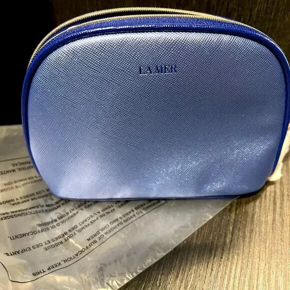 NWT La Mer Blue Metallic Cosmetic Case