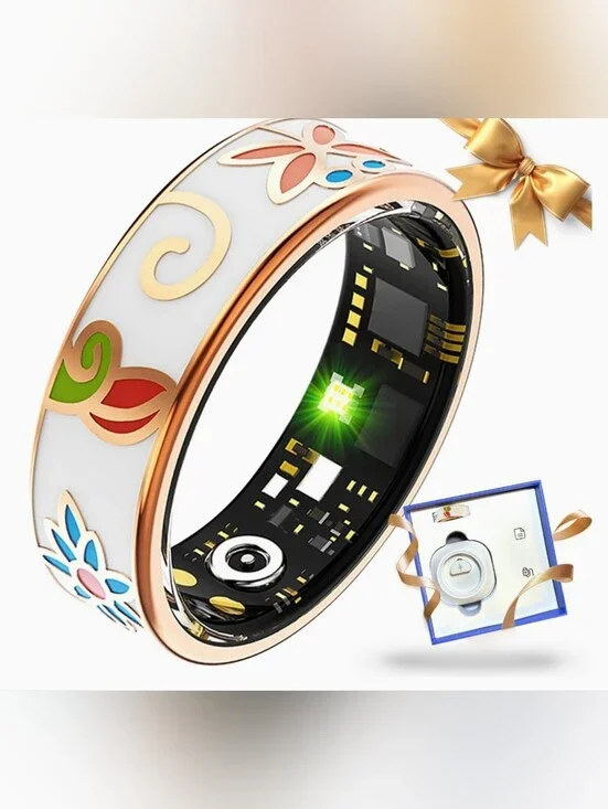Smart Fitness Ring - White Floral Pattern, Size 12, New In Box