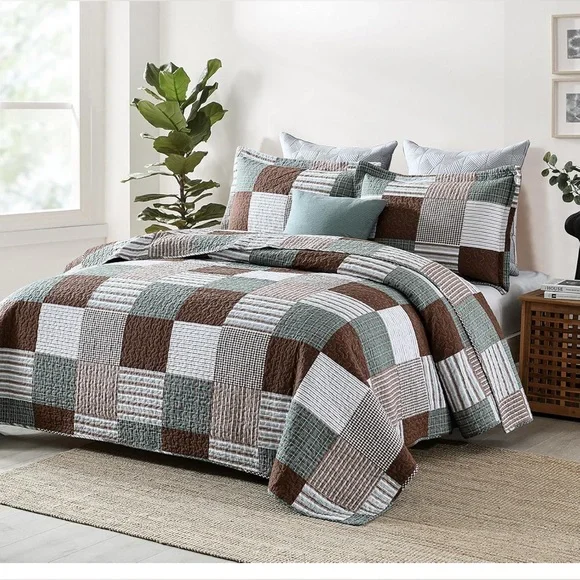 Plaid Quilt King Size - 100% Cotton Farmhouse King Size Quilt with 2 Pillow Sham