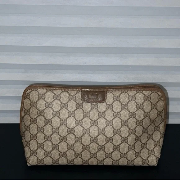 GUCCI Vintage Beige and Brown Canvas Monogram Clutch