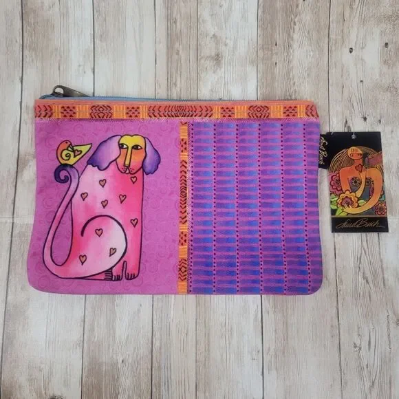 Laurel Burch Pink Purple Dog Cosmetic Makeup Bag