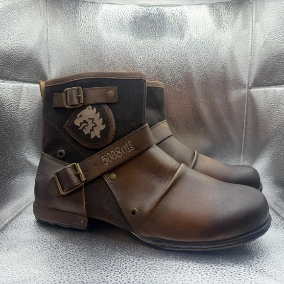 Size 11.5 Osstone Brown Mens Leather Round Toe Ankle Moto Chukka Boots 5008-1